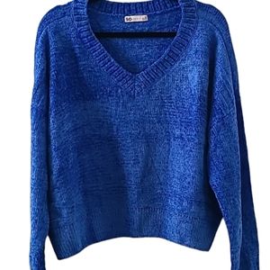SO BRAND WOMENS JUNIOR CHENILLE BLUE V-NECK PULLOVER SWEATER SIZE XL